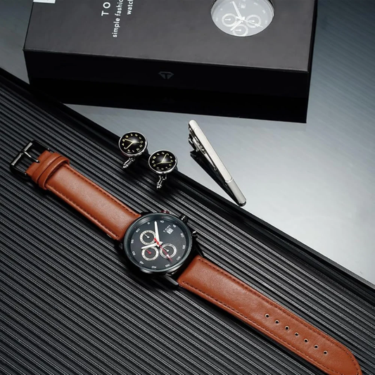 TOMI T-601 S6 Series Chronograph Business Watch With Cufflinks & Tie Pin For Men